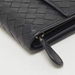 Pre Owned Bottega Veneta Black Intrecciato Leather Flap Continental Wallet