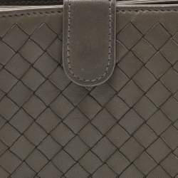 Pre Owned Bottega Veneta Grey Intrecciato Leather French Compact Wallet