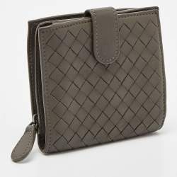Pre Owned Bottega Veneta Grey Intrecciato Leather French Compact Wallet