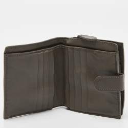 Pre Owned Bottega Veneta Grey Intrecciato Leather French Compact Wallet
