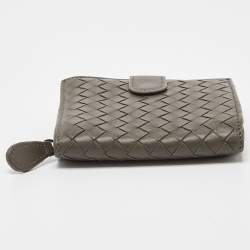 Pre Owned Bottega Veneta Grey Intrecciato Leather French Compact Wallet