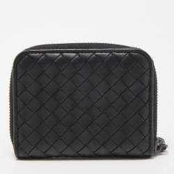 Pre Owned Bottega Veneta Black Intrecciato Leather Coin Purse