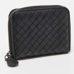 Pre Owned Bottega Veneta Black Intrecciato Leather Coin Purse