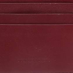 Pre Owned Bottega Veneta Burgundy Leather Card Holder