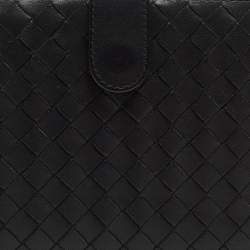 مملوكة مسبقًا Bottega Veneta Black Intrecciato Leather French Compact Wallet