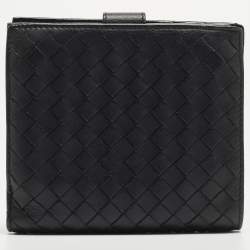 مملوكة مسبقًا Bottega Veneta Black Intrecciato Leather French Compact Wallet