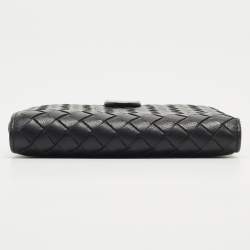 مملوكة مسبقًا Bottega Veneta Black Intrecciato Leather French Compact Wallet