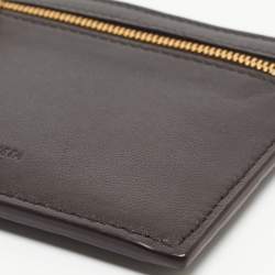 Pre Owned Bottega Veneta Brown Intrecciato Leather Zip Card Holder 