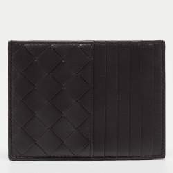 Pre Owned Bottega Veneta Brown Intrecciato Leather Zip Card Holder 