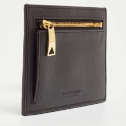 Pre Owned Bottega Veneta Brown Intrecciato Leather Zip Card Holder 