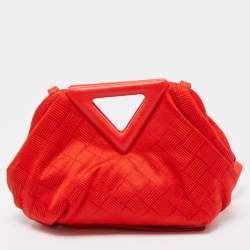 Pre Owned Bottega Veneta Red Increcciato Fabric The Point Triangle Crossbody Bag
