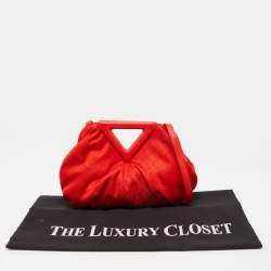 Pre Owned Bottega Veneta Red Increcciato Fabric The Point Triangle Crossbody Bag