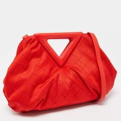 Pre Owned Bottega Veneta Red Increcciato Fabric The Point Triangle Crossbody Bag