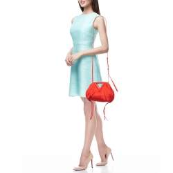 Pre Owned Bottega Veneta Red Increcciato Fabric The Point Triangle Crossbody Bag