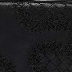 Pre Owned Bottega Veneta Black Intrecciato Leather Wildstitch Zip Around Wallet