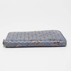 مملوكة مسبقًا Bottega Veneta Light Blue Intrecciato Leather and Watersnake Zip Around Continental Wallet