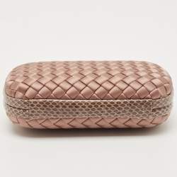 Pre Owned Bottega Veneta Pink Satin and Watersnake Leather Trim Knot Clutch