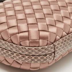 Pre Owned Bottega Veneta Pink Satin and Watersnake Leather Trim Knot Clutch