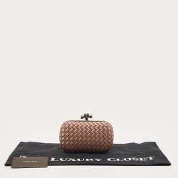 Pre Owned Bottega Veneta Pink Satin and Watersnake Leather Trim Knot Clutch