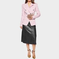 Pre Owned Bottega Veneta Pink Satin and Watersnake Leather Trim Knot Clutch