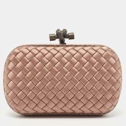 Pre Owned Bottega Veneta Pink Satin and Watersnake Leather Trim Knot Clutch