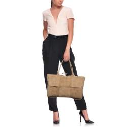 Pre Owned Bottega Veneta Beige Suede Medium Arco Tote