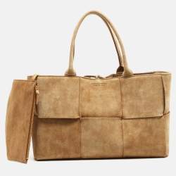 Pre Owned Bottega Veneta Beige Suede Medium Arco Tote