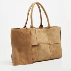 Pre Owned Bottega Veneta Beige Suede Medium Arco Tote