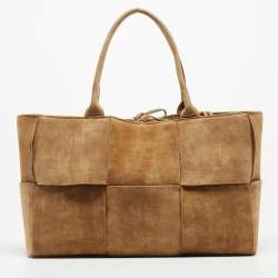 Pre Owned Bottega Veneta Beige Suede Medium Arco Tote