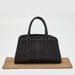 Pre Owned Bottega Veneta Black Intrecciato Leather Satchel