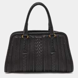 Pre Owned Bottega Veneta Black Intrecciato Leather Satchel