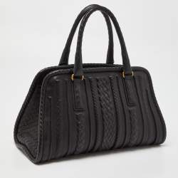 Pre Owned Bottega Veneta Black Intrecciato Leather Satchel
