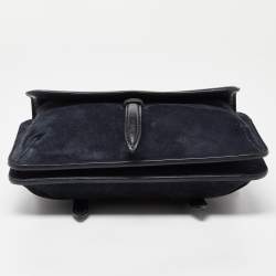 مملوكة مسبقًا Bottega Veneta Blue/Black Intrecciato Suede and Karung Leather Crossbody Bag