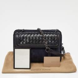 مملوكة مسبقًا Bottega Veneta Blue/Black Intrecciato Suede and Karung Leather Crossbody Bag