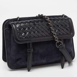 مملوكة مسبقًا Bottega Veneta Blue/Black Intrecciato Suede and Karung Leather Crossbody Bag