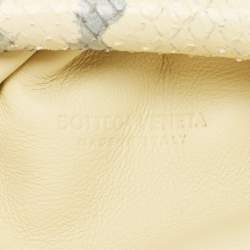 Pre Owned Bottega Veneta Light Yellow/Blue Snakeskin Embossed Leather Mini The Pouch Bag