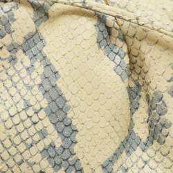 Pre Owned Bottega Veneta Light Yellow/Blue Snakeskin Embossed Leather Mini The Pouch Bag