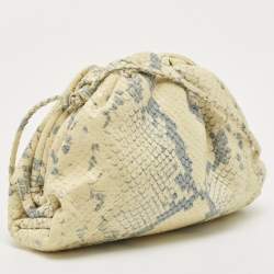 Pre Owned Bottega Veneta Light Yellow/Blue Snakeskin Embossed Leather Mini The Pouch Bag
