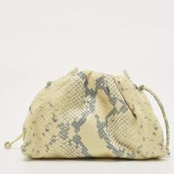 Pre Owned Bottega Veneta Light Yellow/Blue Snakeskin Embossed Leather Mini The Pouch Bag