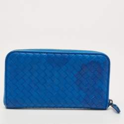 Bottega Veneta Blue Intrecciato Leather Zip Around Wallet