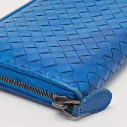 Bottega Veneta Blue Intrecciato Leather Zip Around Wallet