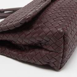 Pre Owned Bottega Veneta Burgundy Intrecciato Leather Olimpia Flap Shoulder Bag