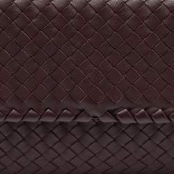 Pre Owned Bottega Veneta Burgundy Intrecciato Leather Olimpia Flap Shoulder Bag