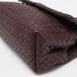 Pre Owned Bottega Veneta Burgundy Intrecciato Leather Olimpia Flap Shoulder Bag