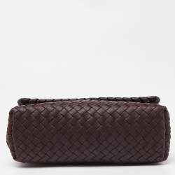 Pre Owned Bottega Veneta Burgundy Intrecciato Leather Olimpia Flap Shoulder Bag