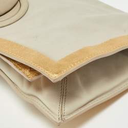 مملوكة مسبقًا Bottega Veneta Grey/Gold Leather Twist Lock Flap Clutch