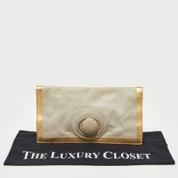 مملوكة مسبقًا Bottega Veneta Grey/Gold Leather Twist Lock Flap Clutch