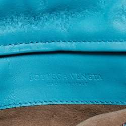 Pre Owned Bottega Veneta Light Blue Intrecciato Leather and Watersnake Twist Lock Flap Clutch