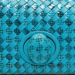 Pre Owned Bottega Veneta Light Blue Intrecciato Leather and Watersnake Twist Lock Flap Clutch