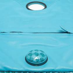 Pre Owned Bottega Veneta Light Blue Intrecciato Leather and Watersnake Twist Lock Flap Clutch